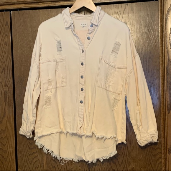 {POL} EUC! Pale Yellow Distressed Button-Up Shirt - Picture 1 of 7